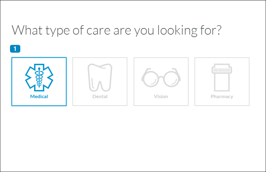 Provider finder care selection page